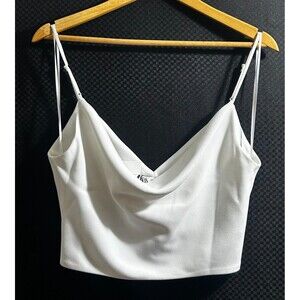 Zara Camisole Top Women XS White Sleeveless Adjustable Straps Cowl Neck Side Zip